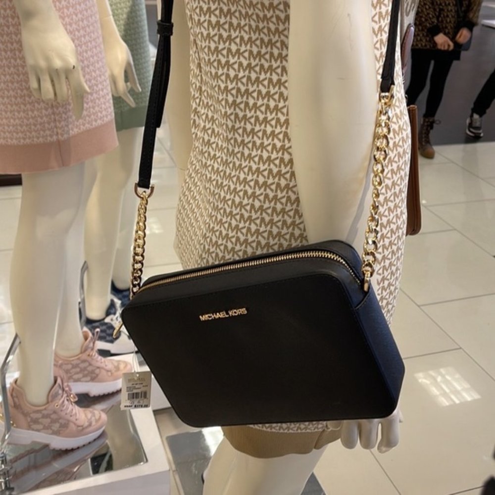 Michael Kors Jet Set Item Large East West Zip Crossbody Leather Black - Picture 15 of 16